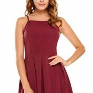 Women's Spaghetti Strap Cocktail Pleated Dress f